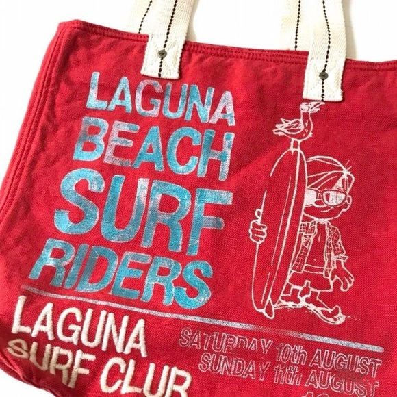 Hollister California Y2K Laguna beach surf rider red canvas tote Beach Bag Purse - Picture 2 of 4